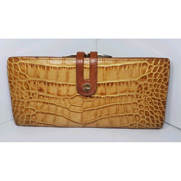 Vintage Abas Genuine Aligator Skin Wallet EUC Tan Designer Bi-fold Coin Pocket - Picture 1 of 9